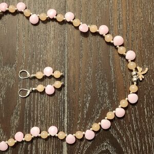 21" light pink briolettes and rose quartz necklace and earrings